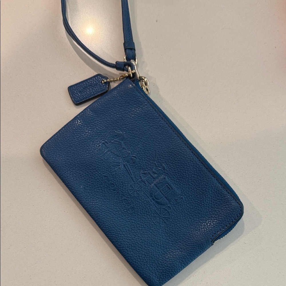 Coach Blue Wristlet with Embossed Design